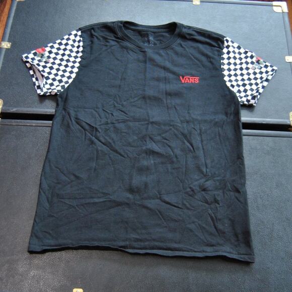 Vans Rose Design Small Checkered Short Sleeve Shirt Black & White - Picture 1 of 6